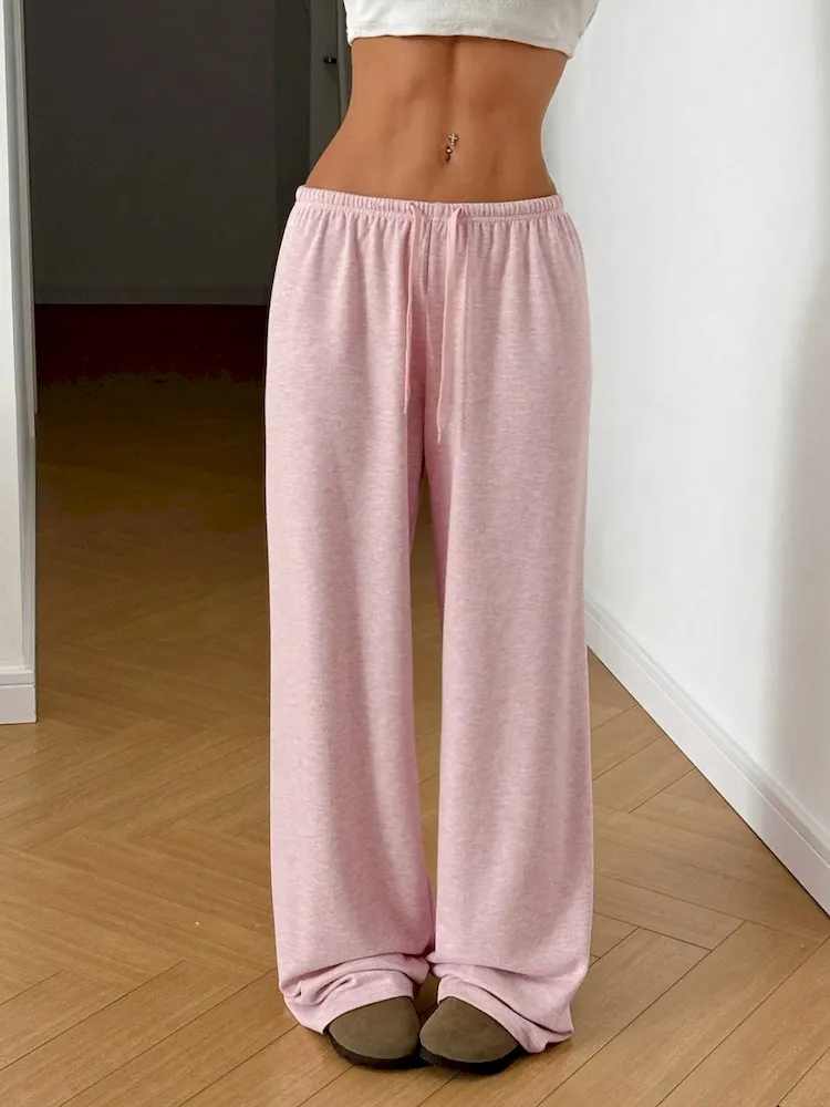 Women Fashion Casual Solid Color Lace-Up Wide Leg Loose Pants - Image 7