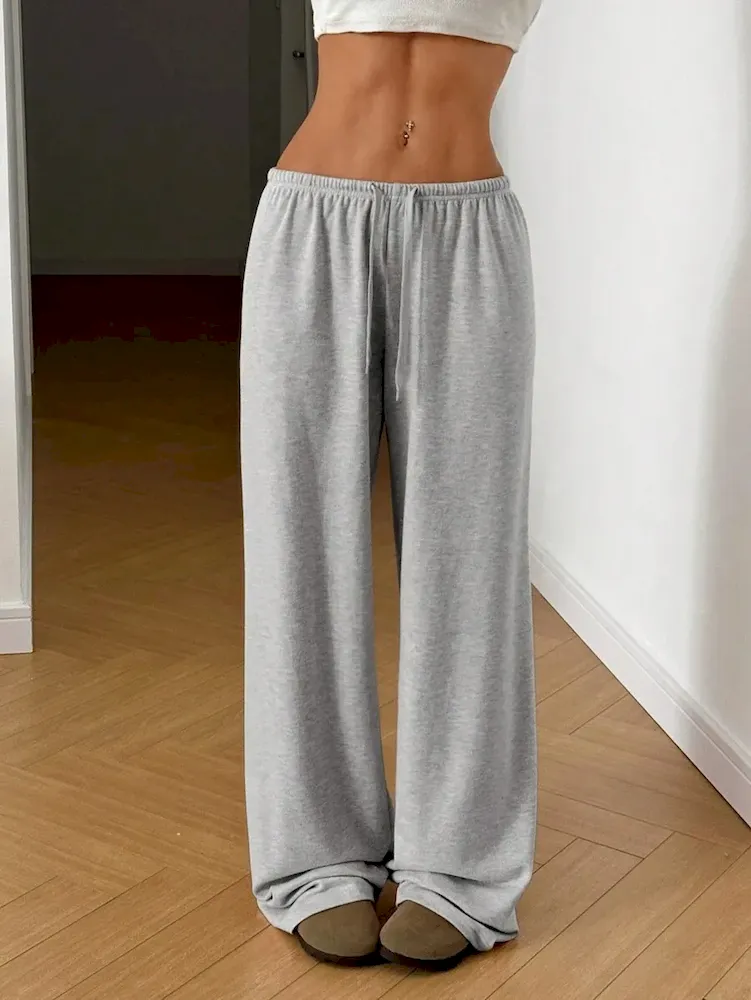 Women Fashion Casual Solid Color Lace-Up Wide Leg Loose Pants - Image 8