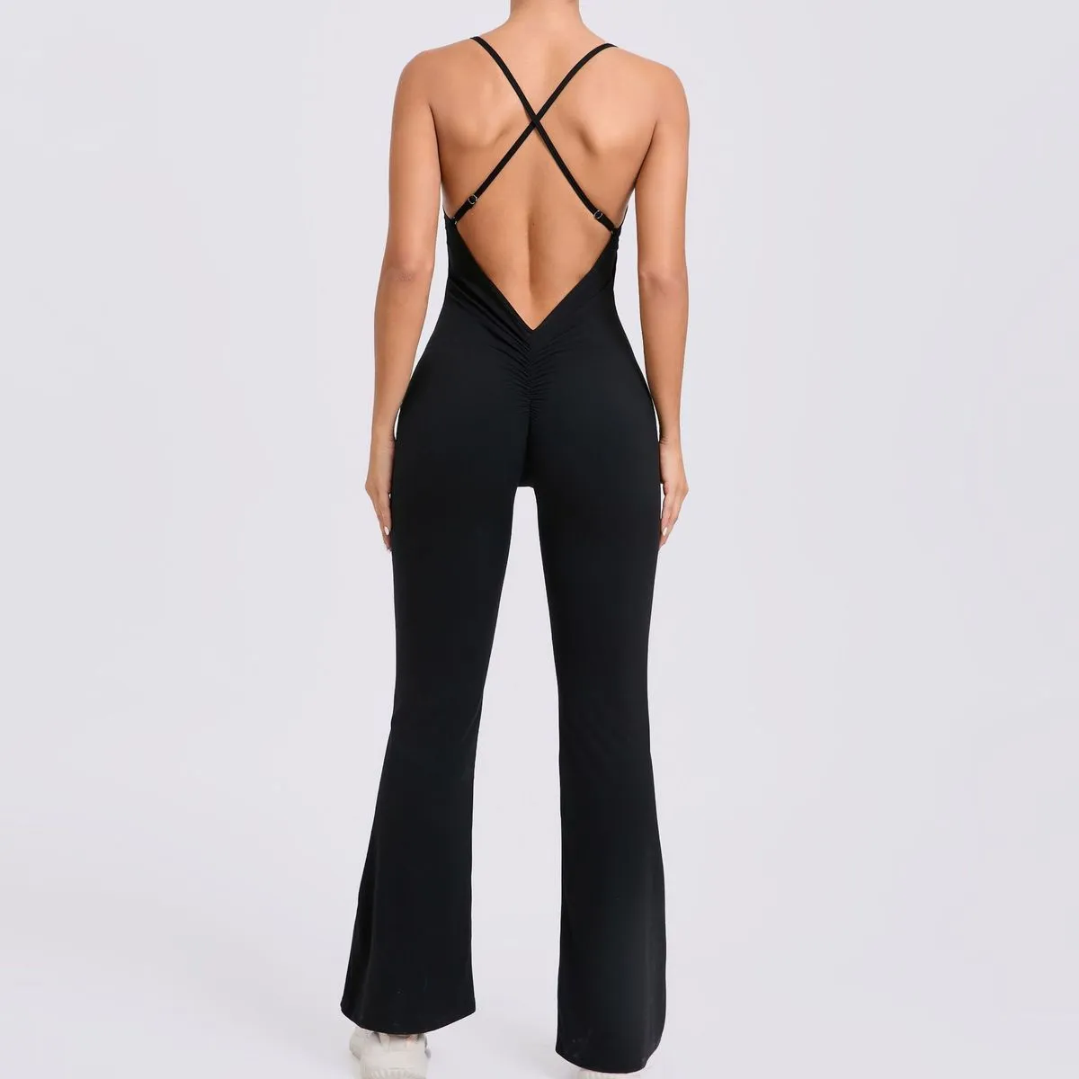 Adjustable Shoulder Strap Flared Yoga Sports Fitness Hollow Jumpsuits