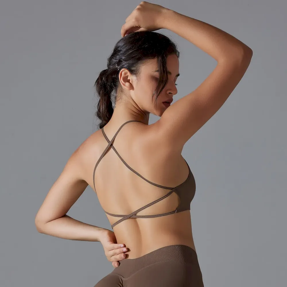 Women Fashion Sexy Solid Color Seamless Cross Backless Tight Yoga Sports Bra - Image 10