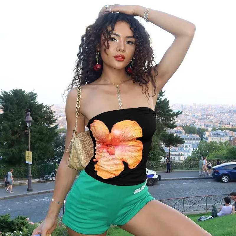 Women Fashion Sexy Floral Print Tub Crop Top - Image 5
