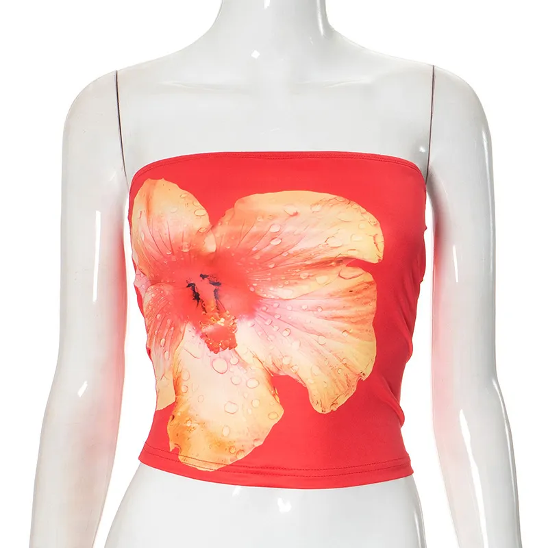 Women Fashion Sexy Floral Print Tub Crop Top - Image 6