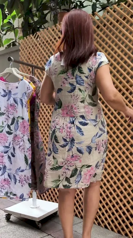 Women Fashion Casual Plus Size Floral Printed Round Neck Short-Sleeve Slim-Fit Dress - Image 5