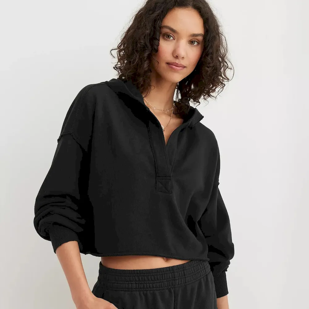 Women Fashion Simple Solid Color V-Neck Long Sleeve Loose Hoodies - Image 11
