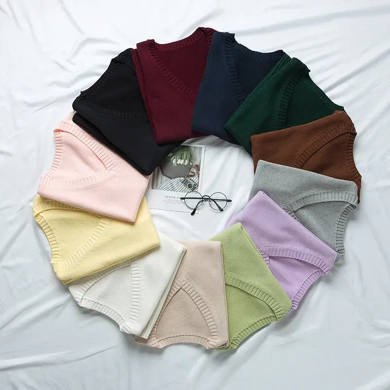 Women Fashion Solid Color V-Neck Sleeveless Knitwear - Image 3