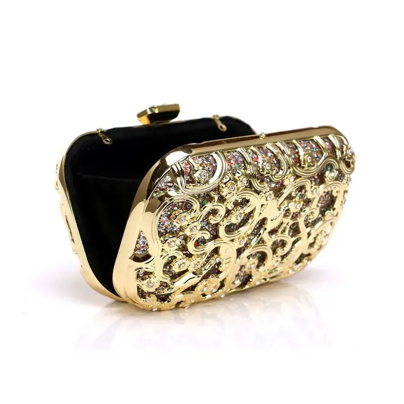 Hollow Out Metal Rhinestone Flower Pattern Evening Clutch Bags - Image 6