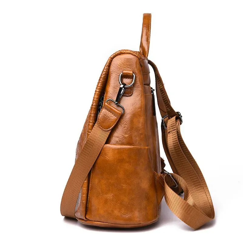 Vintage Style Crocodile Pattern PU Backpacks - Image 3