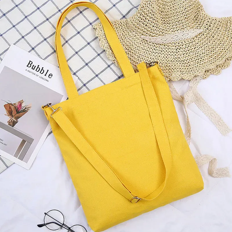 Block Color Large Capacity Canvas Zipper Shoulder Bag - Image 3