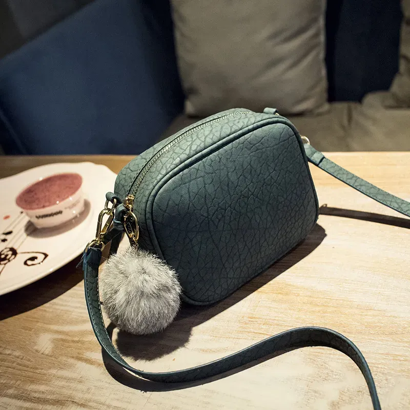 Fashion Women Pompon PU Zipper Crossbody Bag - Image 8