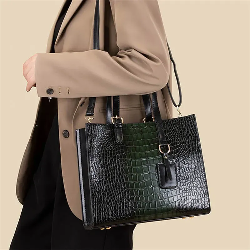 3 In 1 Women Vintage Crocodile Pattern Large Capacity PU Crossbody Shoulder Handle Bag - Image 7