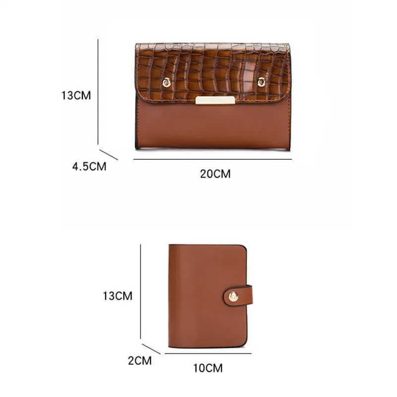 3 In 1 Women Vintage Crocodile Pattern Large Capacity PU Crossbody Shoulder Handle Bag - Image 9