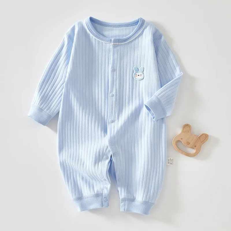 Wholesale Kids Baby Boys Girls Casual Cute Solid Color Cartoon Print Long Sleeve Romper - Image 3