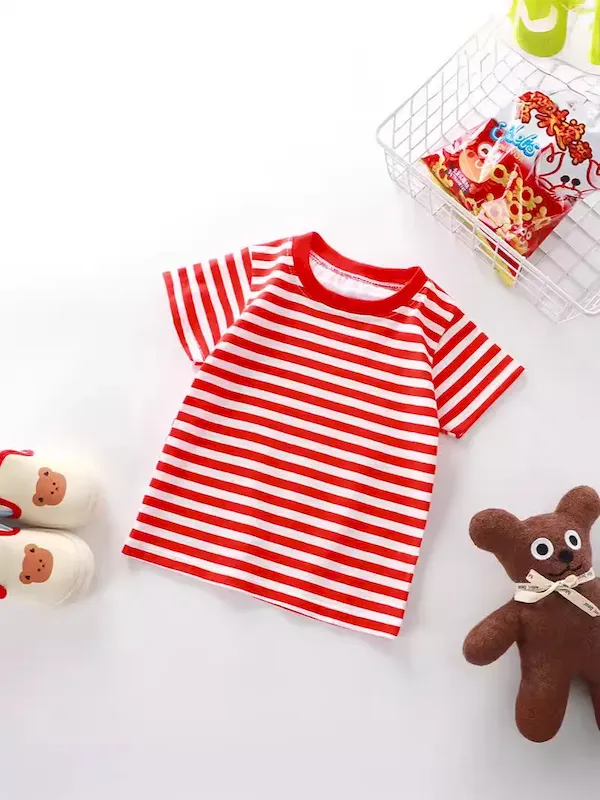 Wholesale Summer Children Fashionable Stripe Printed Short-Sleeved T-Shirt - Image 2