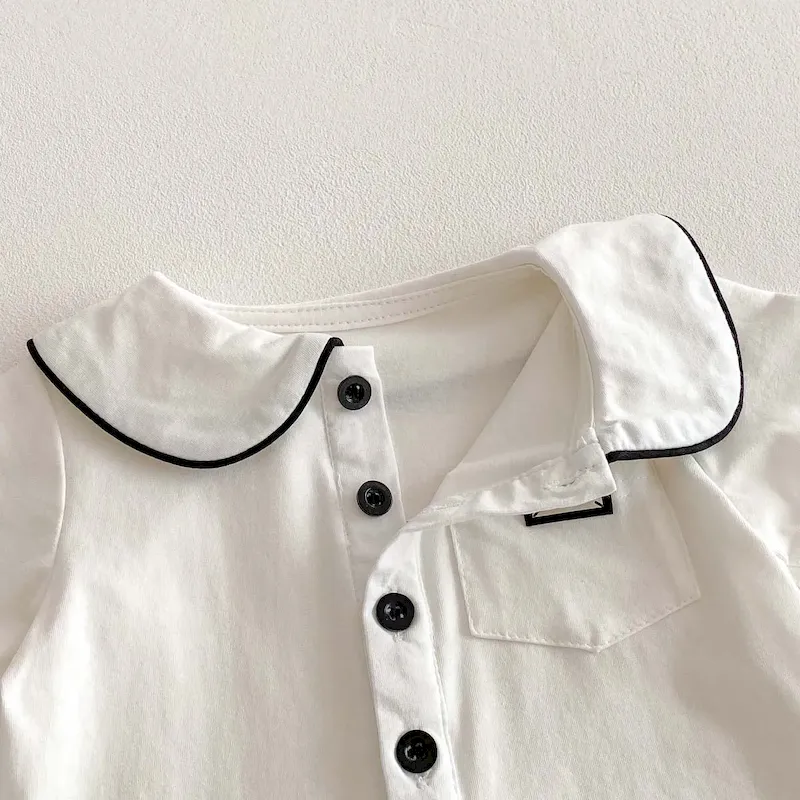 Wholesale Kids Baby Boys Girls Casual Cute Peter Pan Collar Romper - Image 5