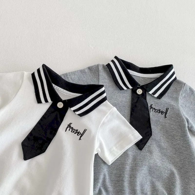 Wholesale Kids Baby Boys Girls Casual Cute Lapel Romper - Image 4