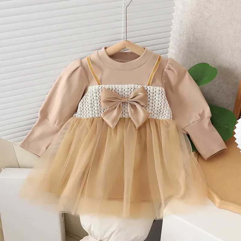 Wholesale Girls Fashion Bow Mesh Long Sleeve Dress - Image 6