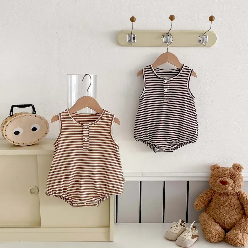 Wholesale Kids Baby Boys Girls Casual Cute Stripe Romper - Image 3