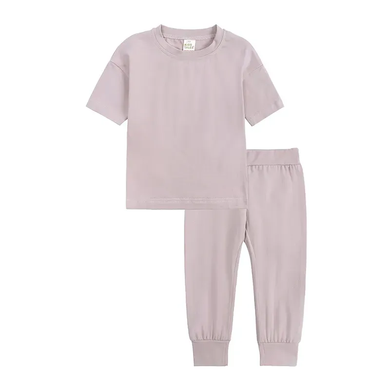 Wholesale Kids Toddler Boys Girls Casual Solid Color Short Sleeve T-Shirt Trousers Sets - Image 5