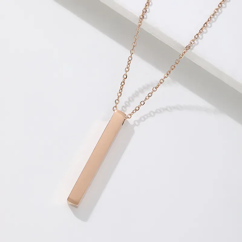 Wholesale Fashion Simple Solid Color Stainless Steel Wishing Cubic Column Custom Laser Engraving Long Necklace - Image 13