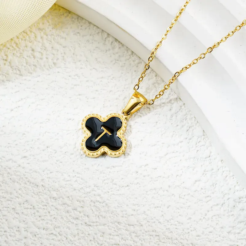 Wholesale Fashion Clover 26 Letter Black White Fritillaria Necklace - Image 42