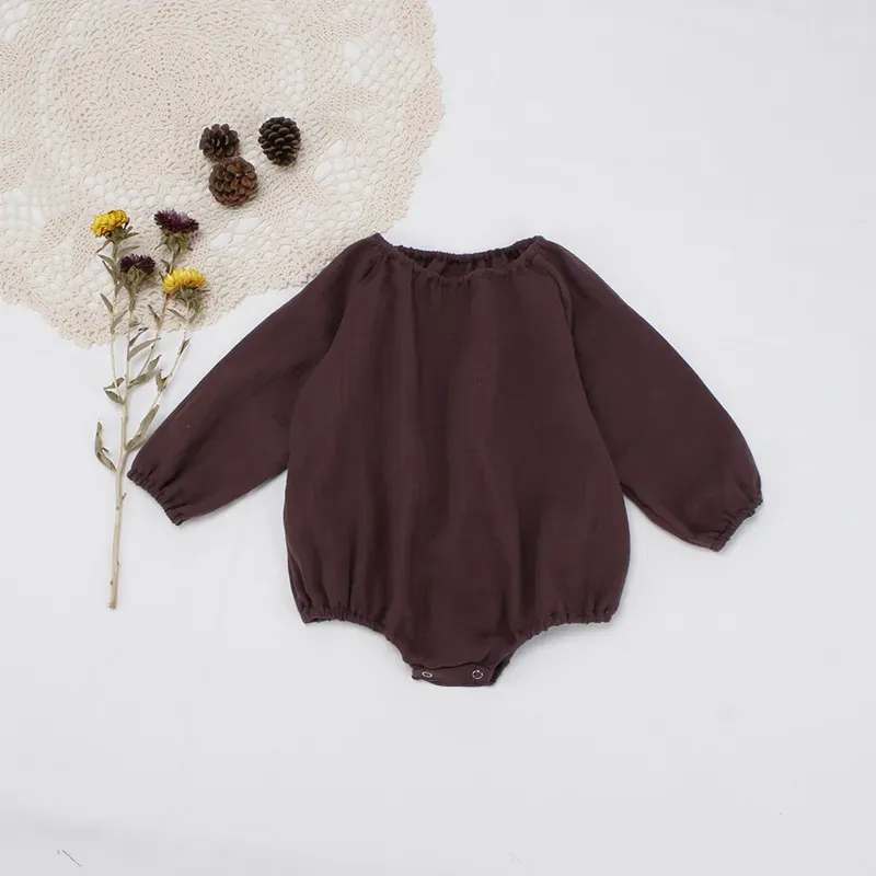 Wholesale Baby Girl Long-Sleeved Cotton Solid Color One-Piece - Image 13