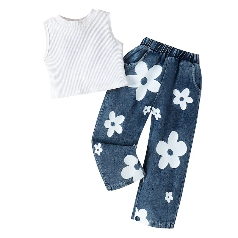 Wholesale Girl'S Fashion Printed Sleeveless Vest And Jeans Two-Piece Set - Image 8