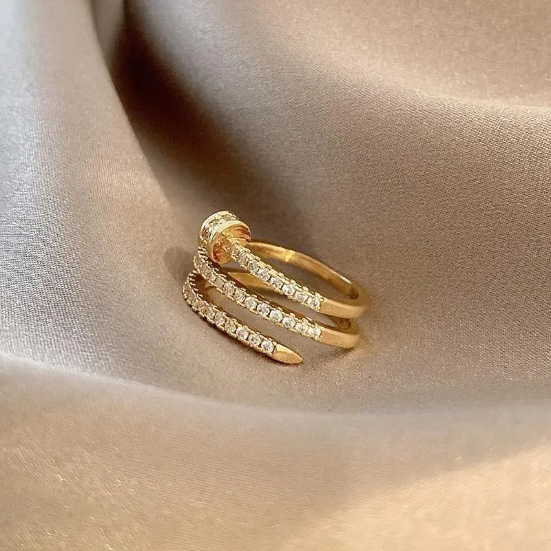 Wholesale Women Fashion Creative Multi-Layer Nail Zircon Ring