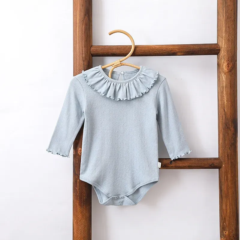 Wholesale Kids Baby Girl Fashion Solid Color Ledge Collar Long-Sleeve Cotton Rompers - Image 7
