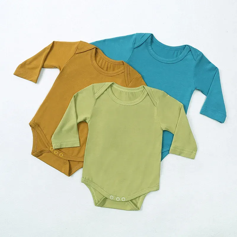 Wholesale Kids Baby Boys Girls Casual Cute Solid Color Long Sleeve Romper - Image 2