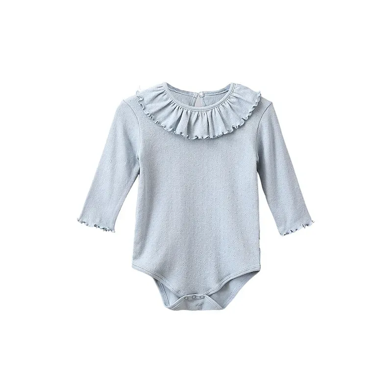 Wholesale Kids Baby Girl Fashion Solid Color Ledge Collar Long-Sleeve Cotton Rompers - Image 5