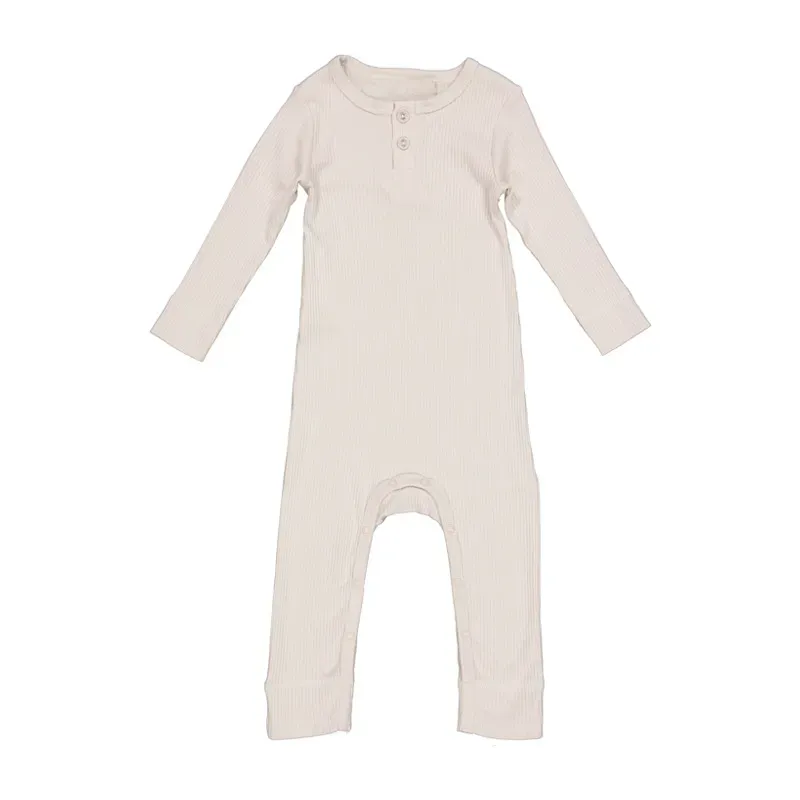 Wholesale Kids Baby Boys Girls Casual Cute Solid Color Rib-Knit Long Sleeve Romper - Image 3
