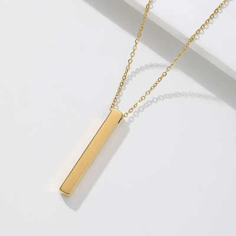 Wholesale Fashion Simple Solid Color Stainless Steel Wishing Cubic Column Custom Laser Engraving Long Necklace - Image 12