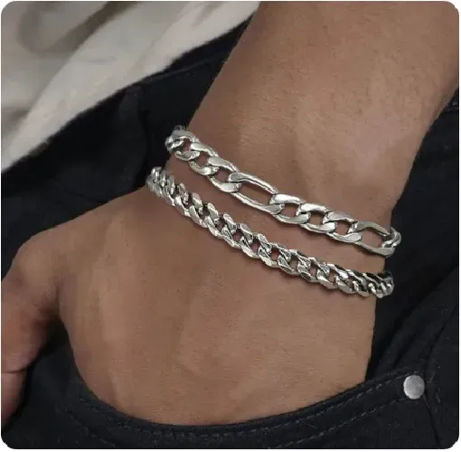 Wholesale Men Fashion Simple Titanium Steel Bracelet Two-Piece Set - Image 2