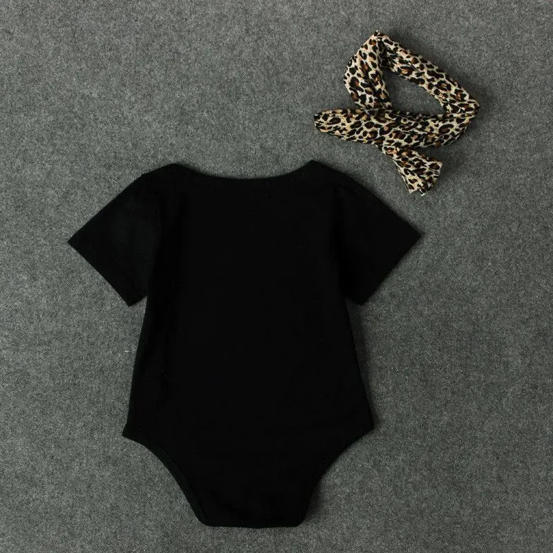 Wholesale Casual Babay Girl Letter Print Short Sleeves Bodysuit With Headband - Image 3