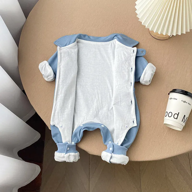 Wholesale Baby Boy Long Sleeve Handsome Cartoon Bear Rompers - Image 4