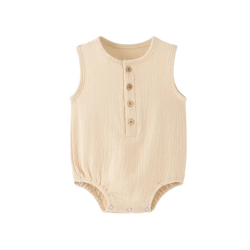Wholesale Kids Baby Boys And Girls Fashion Solid Color Sleeveless Rompers - Image 2