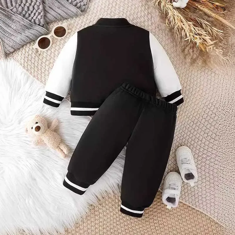 Wholesale Kids Baby Boys Autumn Winter Casual Sports Alphabet Long Sleeve Coat Trousers Sets - Image 2