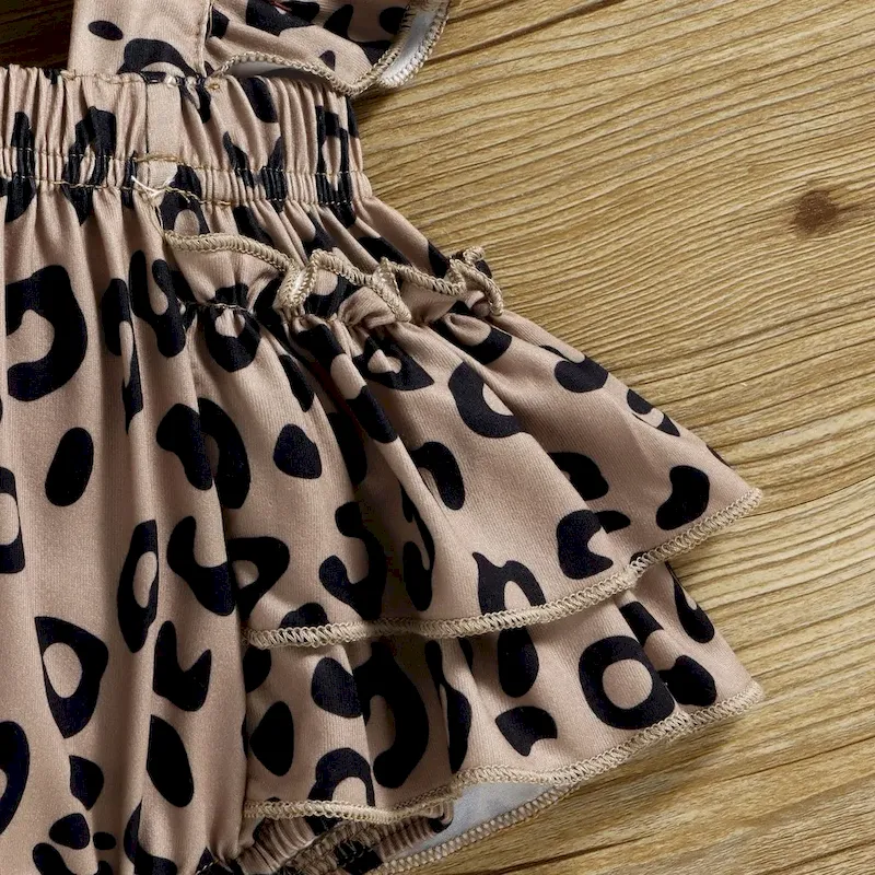 Wholesale Kids Baby Girls Casual Cute Short Sleeve Top Leopard Romper Sets - Image 3