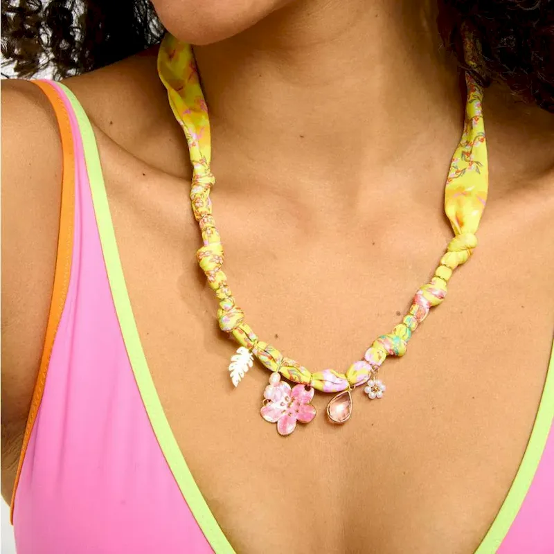 Wholesale Beach Series Marine Life Multicolor Floral Shell Pendant Ribbon Cloth Strip Necklace - Image 18