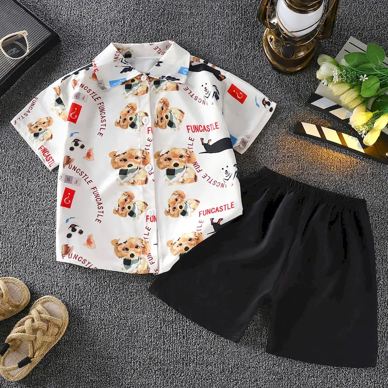 Wholesale Boy'S Fashion Cartoon Print Shirt And Shorts Two-Piece Set - Image 8