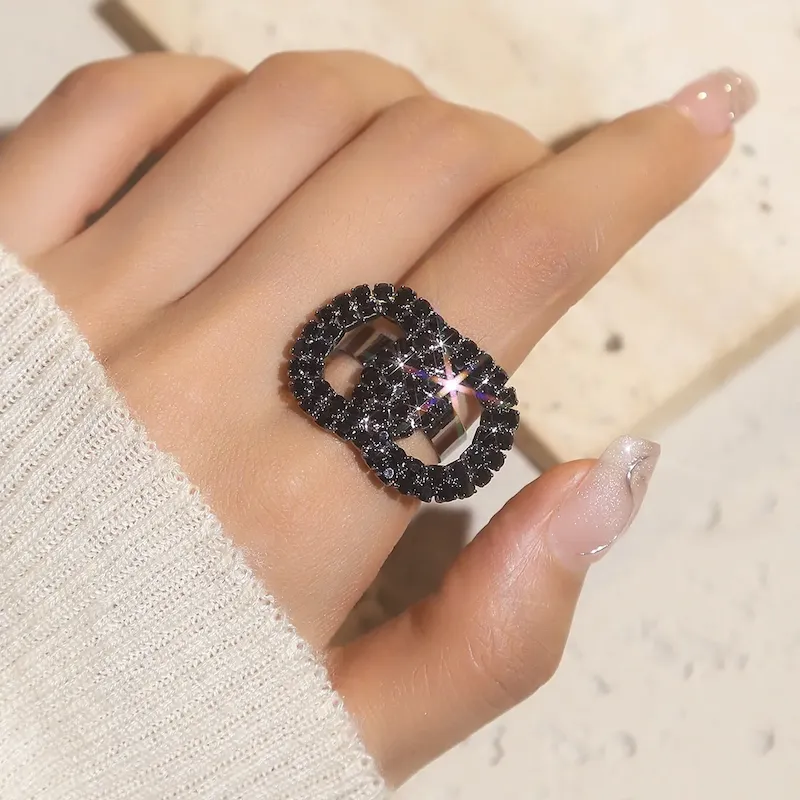 Wholesale Shiny Rhinestone Gemotry Opening Ring - Image 18