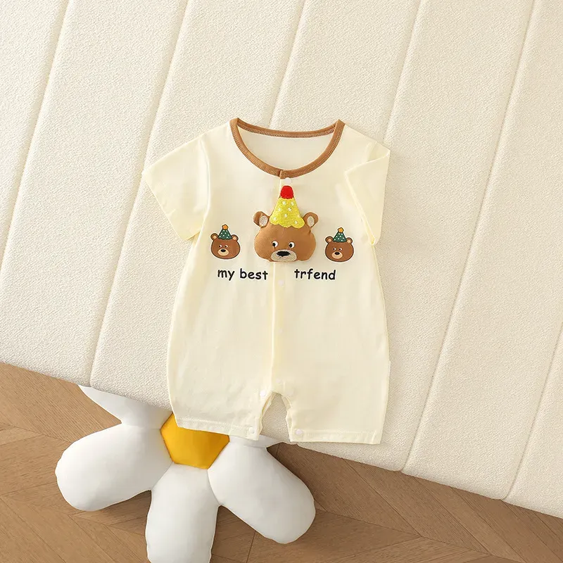 Wholesale Kids Baby Boys Girls Cute Cartoon Short Sleeve Romper - Image 4