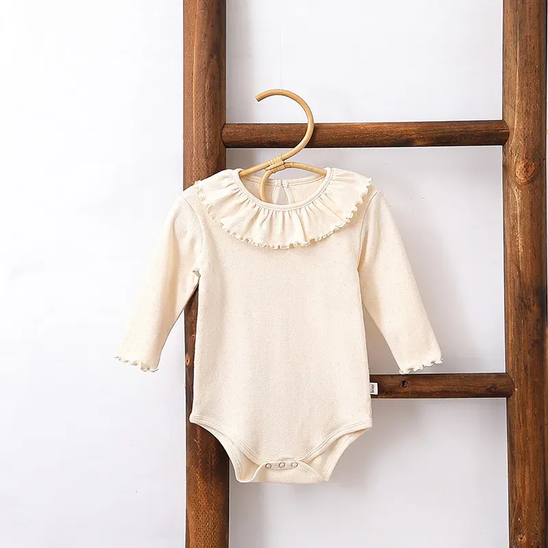Wholesale Kids Baby Girl Fashion Solid Color Ledge Collar Long-Sleeve Cotton Rompers - Image 8