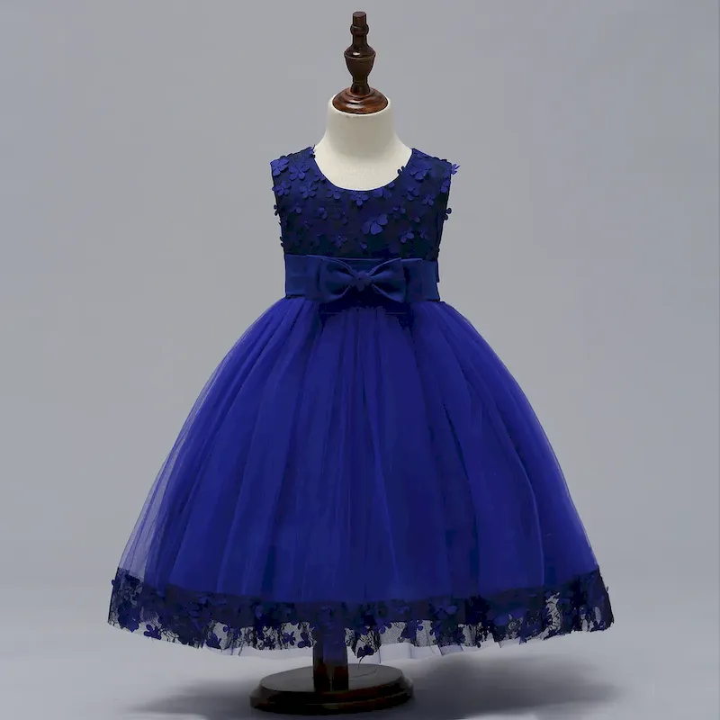 Wholesale Kids Girls Fashion Elegant Solid Color Lace Bowknot Mesh Sleeveless Princess Dress - Image 10