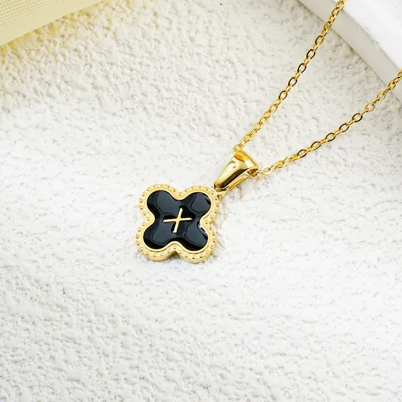 Wholesale Fashion Clover 26 Letter Black White Fritillaria Necklace - Image 50