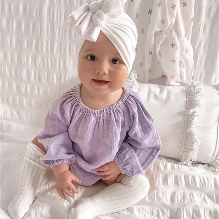 Wholesale Baby Girl Long-Sleeved Cotton Solid Color One-Piece - Image 3