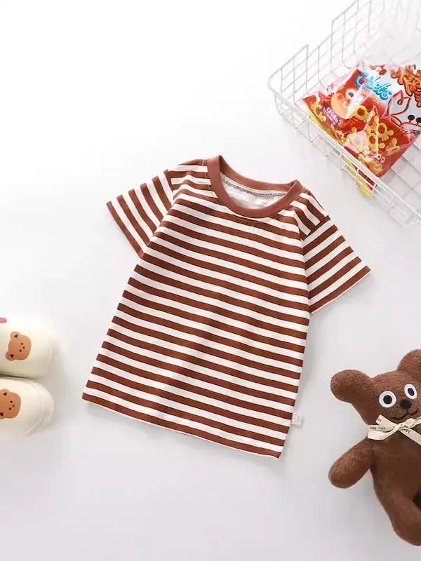 Wholesale Summer Children Fashionable Stripe Printed Short-Sleeved T-Shirt - Image 5