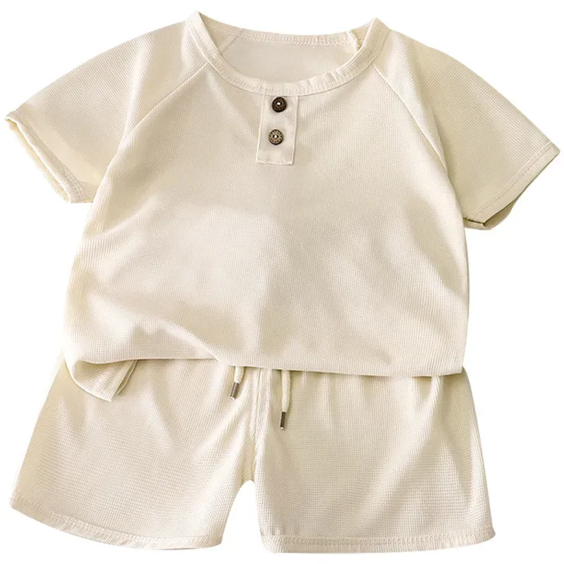 Wholesale Children'S Simple Solid Color Short-Sleeved Top And Shorts Two-Piece Set - Image 5