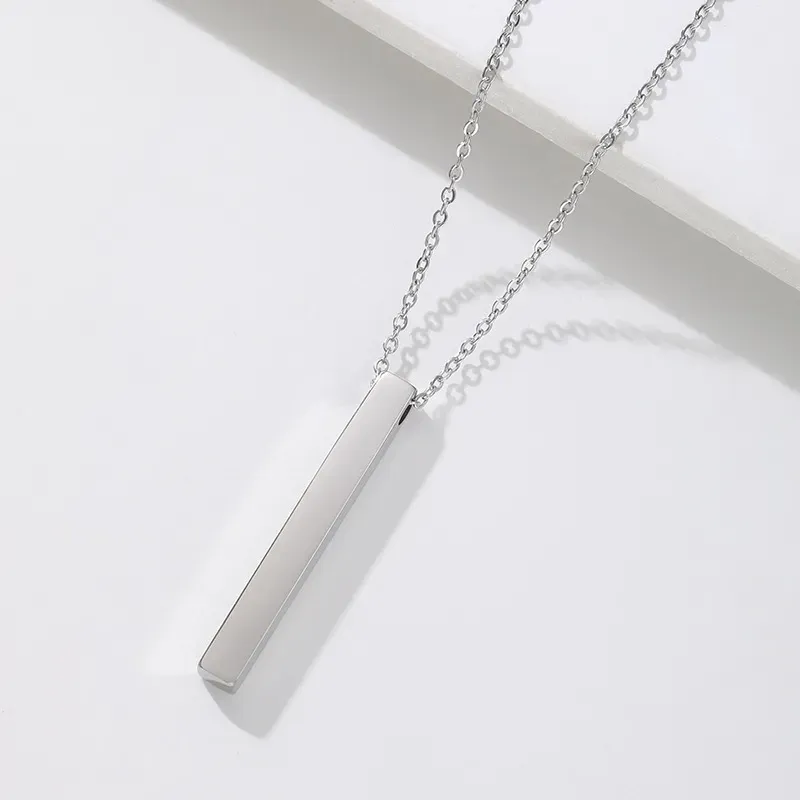 Wholesale Fashion Simple Solid Color Stainless Steel Wishing Cubic Column Custom Laser Engraving Long Necklace - Image 10