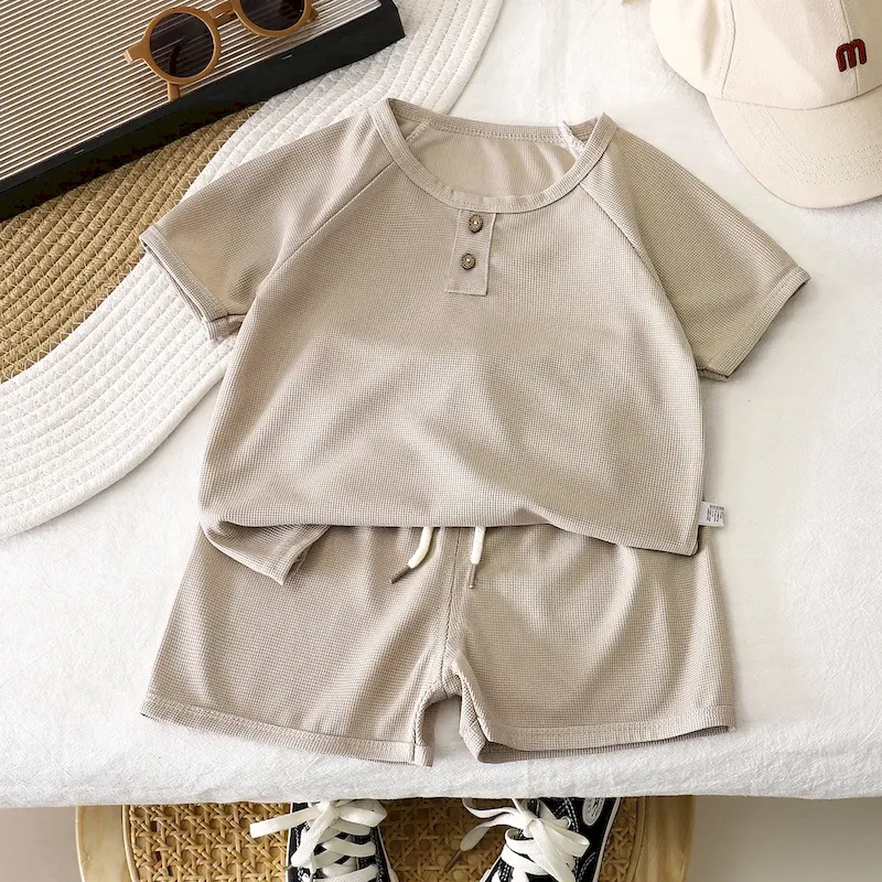 Wholesale Children'S Simple Solid Color Short-Sleeved Top And Shorts Two-Piece Set - Image 8